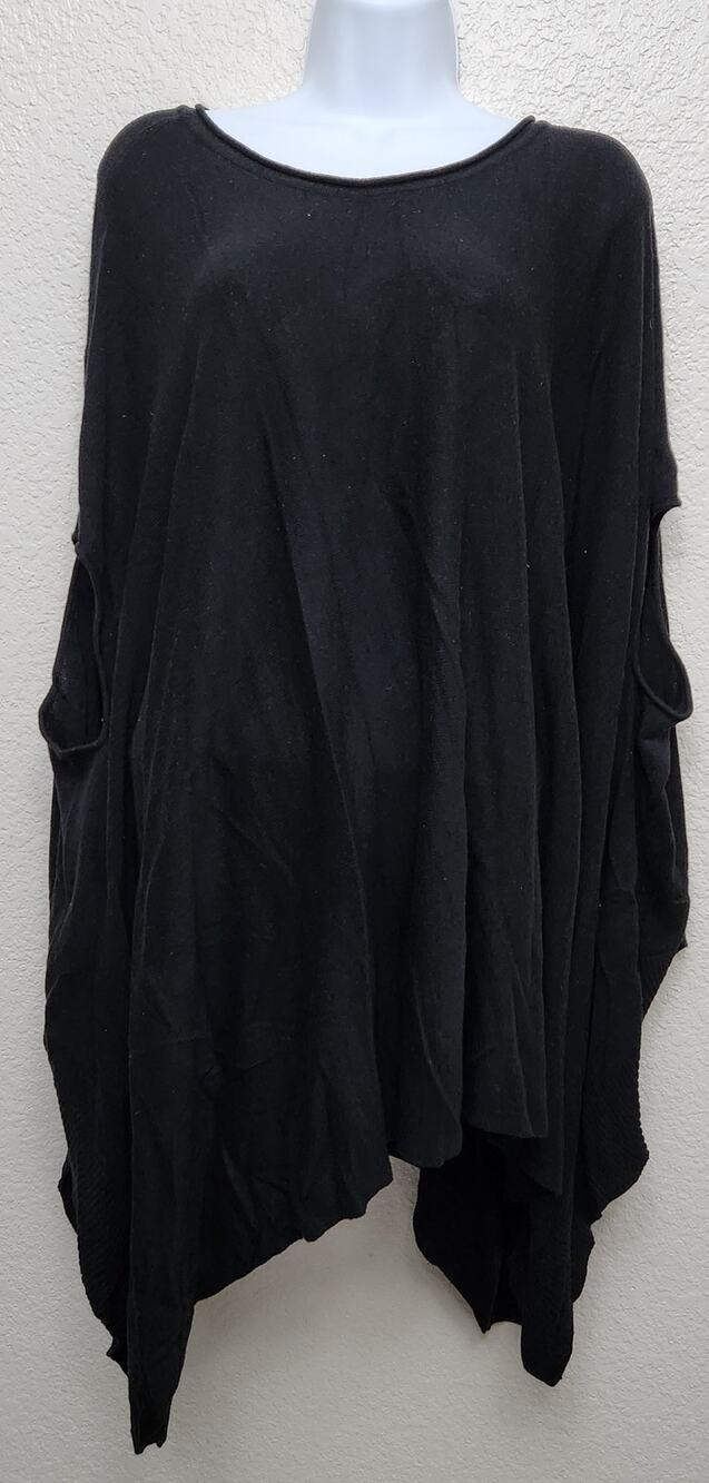 Cato Black Round Neck Poncho Sweater One Size Flowy Shark Bite Hem Soft